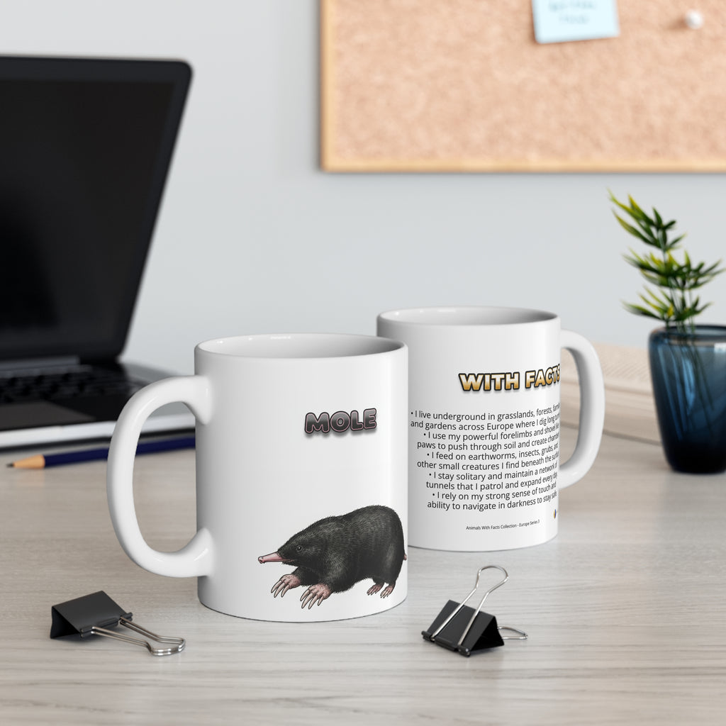 Mole Coffee Mug – 11oz Ceramic Mug for Animals With Facts Series 3 Gifts
