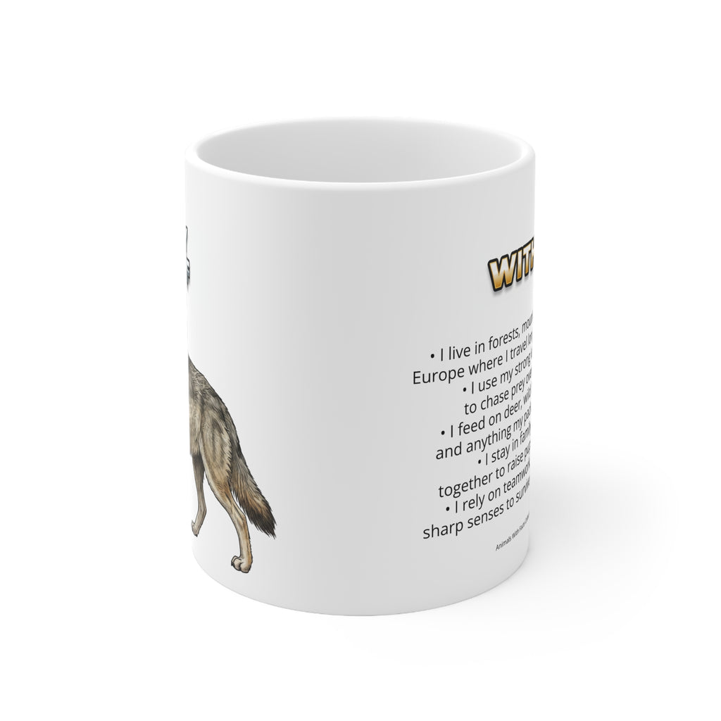 Grey Wolf Coffee Mug – 11oz Ceramic Mug for Animals With Facts Series 3 Gifts