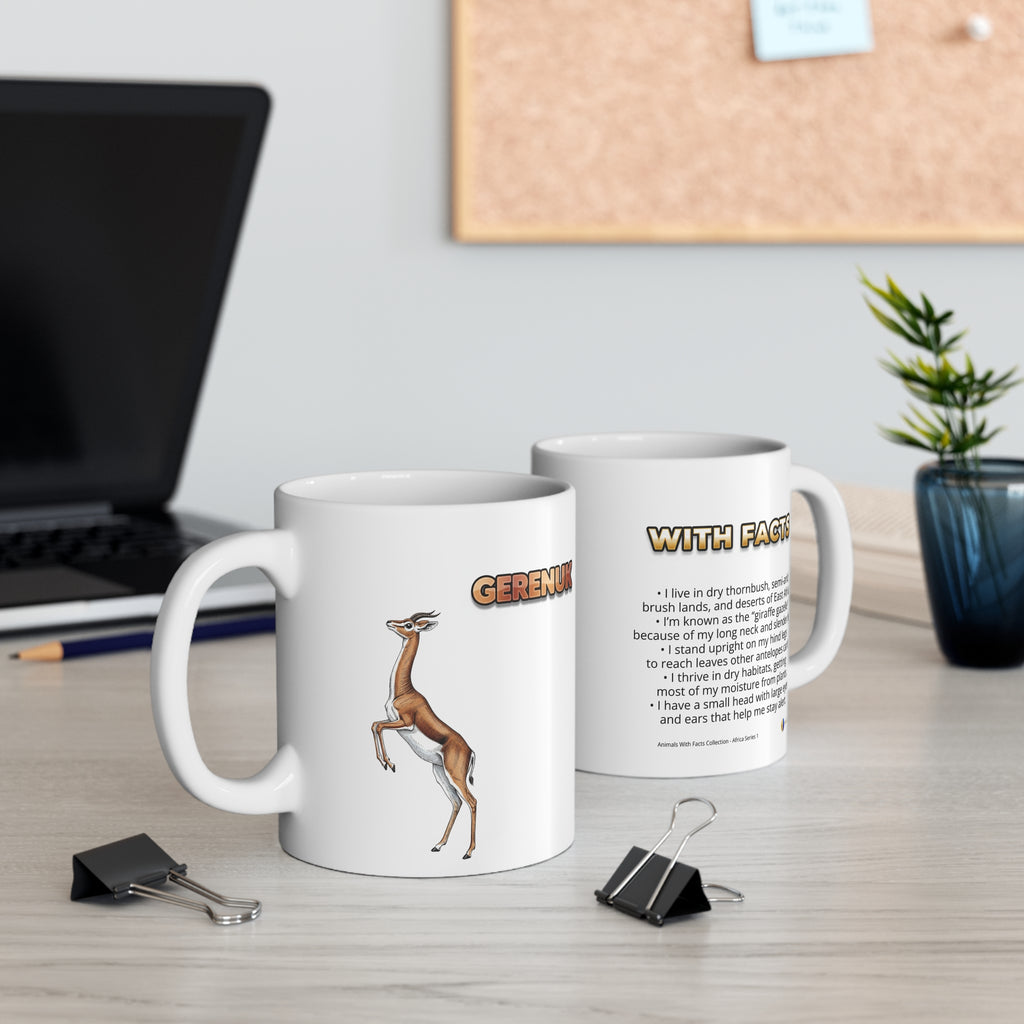 Gerenuk Coffee Mug – 11oz Ceramic Mug for Animals With Facts Series 1 Gifts