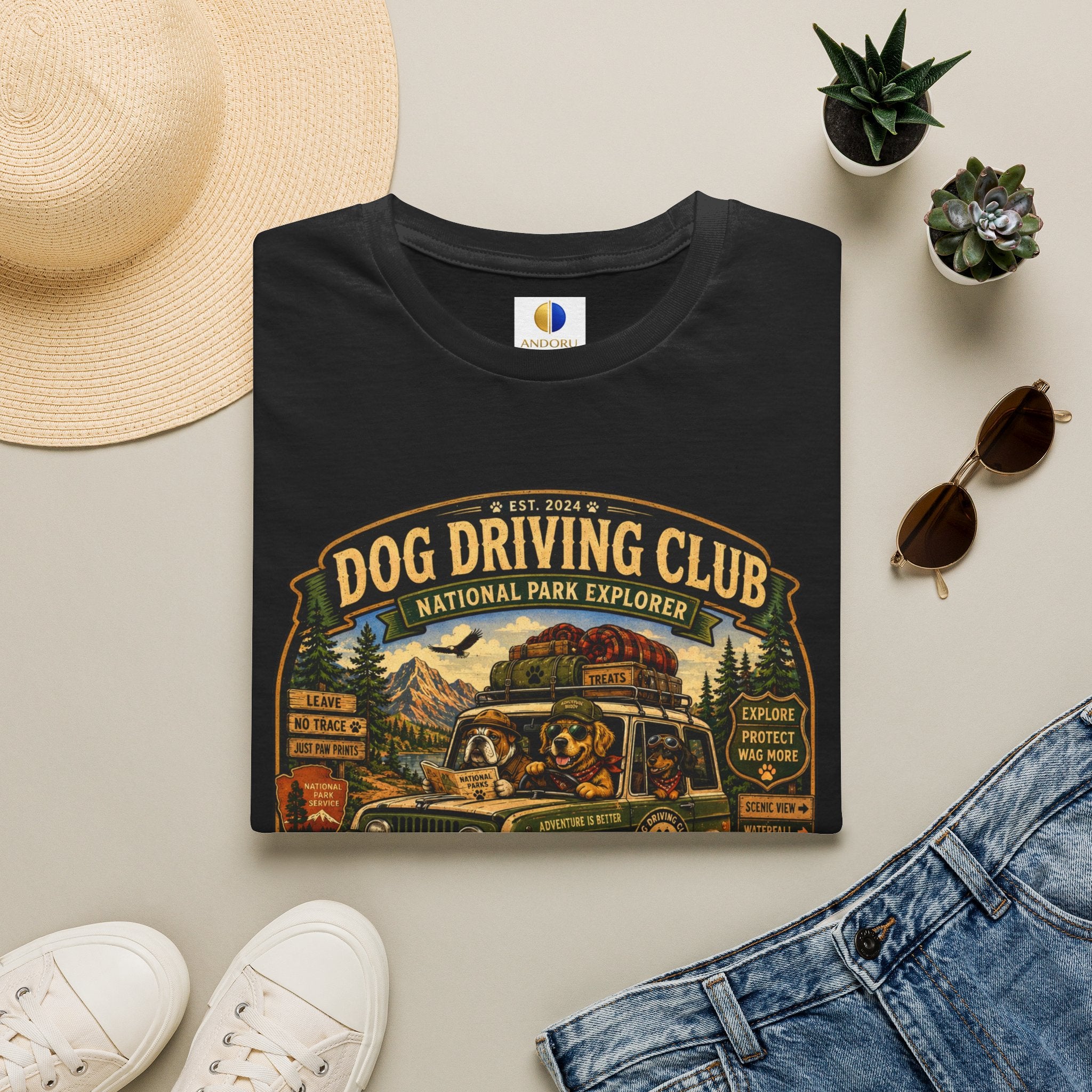 Dog Driving Club T‑Shirt — National Park Explorer Retro Pet Road Trip Tee