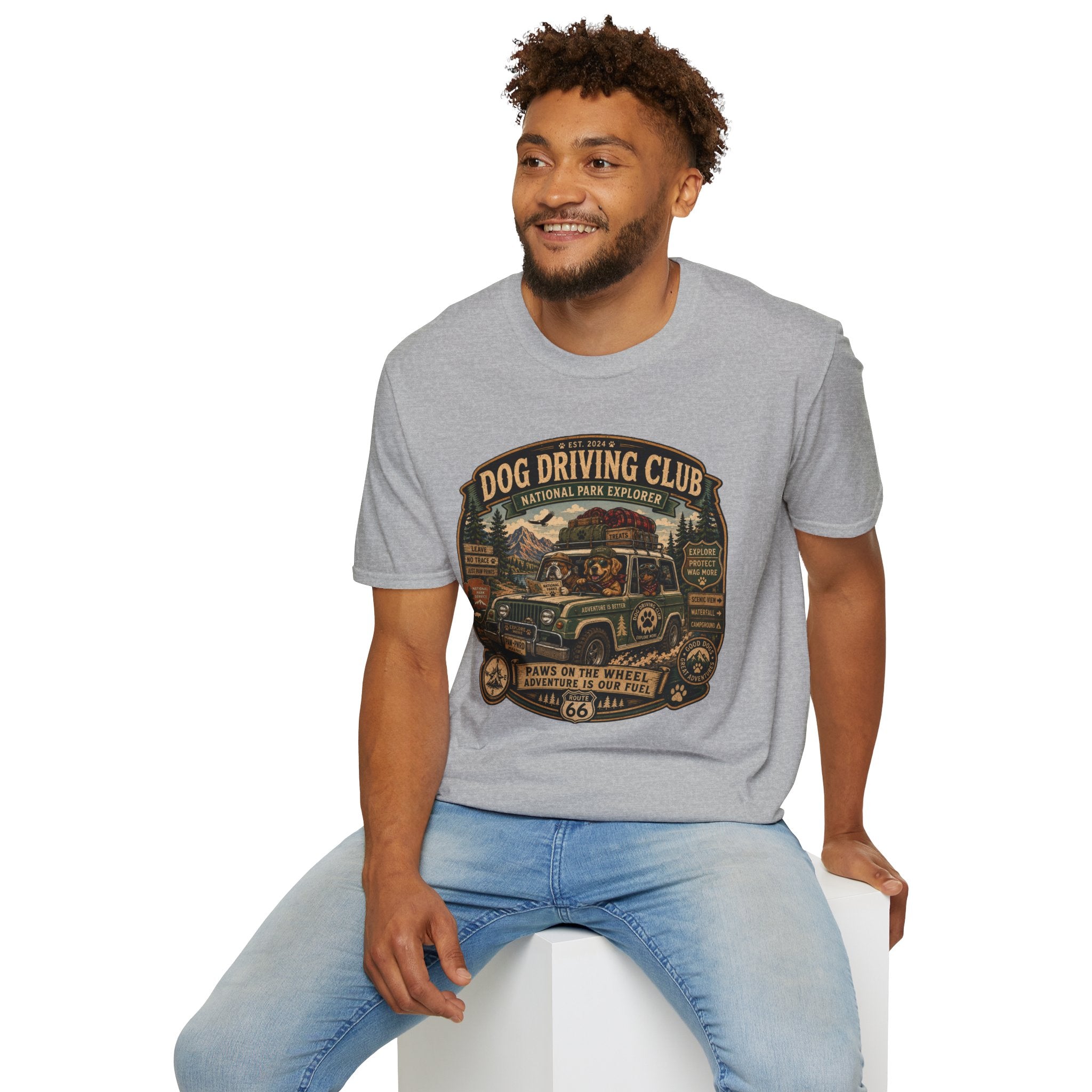 Dog Driving Club T‑Shirt — National Park Explorer Retro Pet Road Trip Tee
