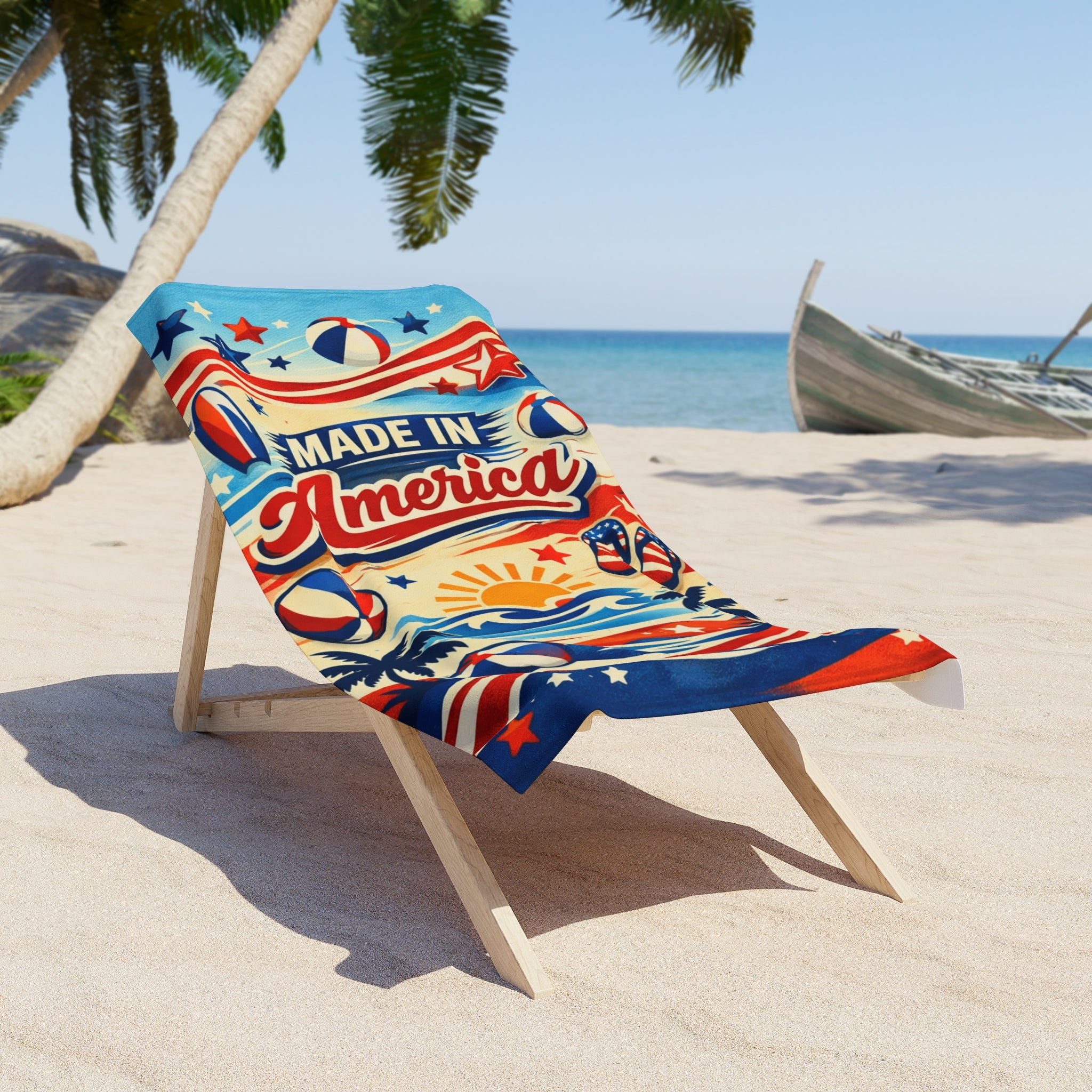 Made in America Patriotic Beach Towel — 4th of July American Flag Design