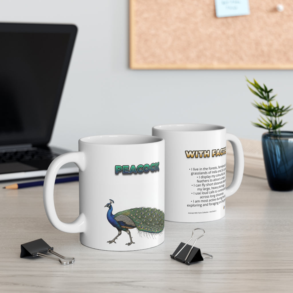 Peacock Coffee Mug – 11oz Ceramic Mug for Animals With Facts Series 2 Gifts