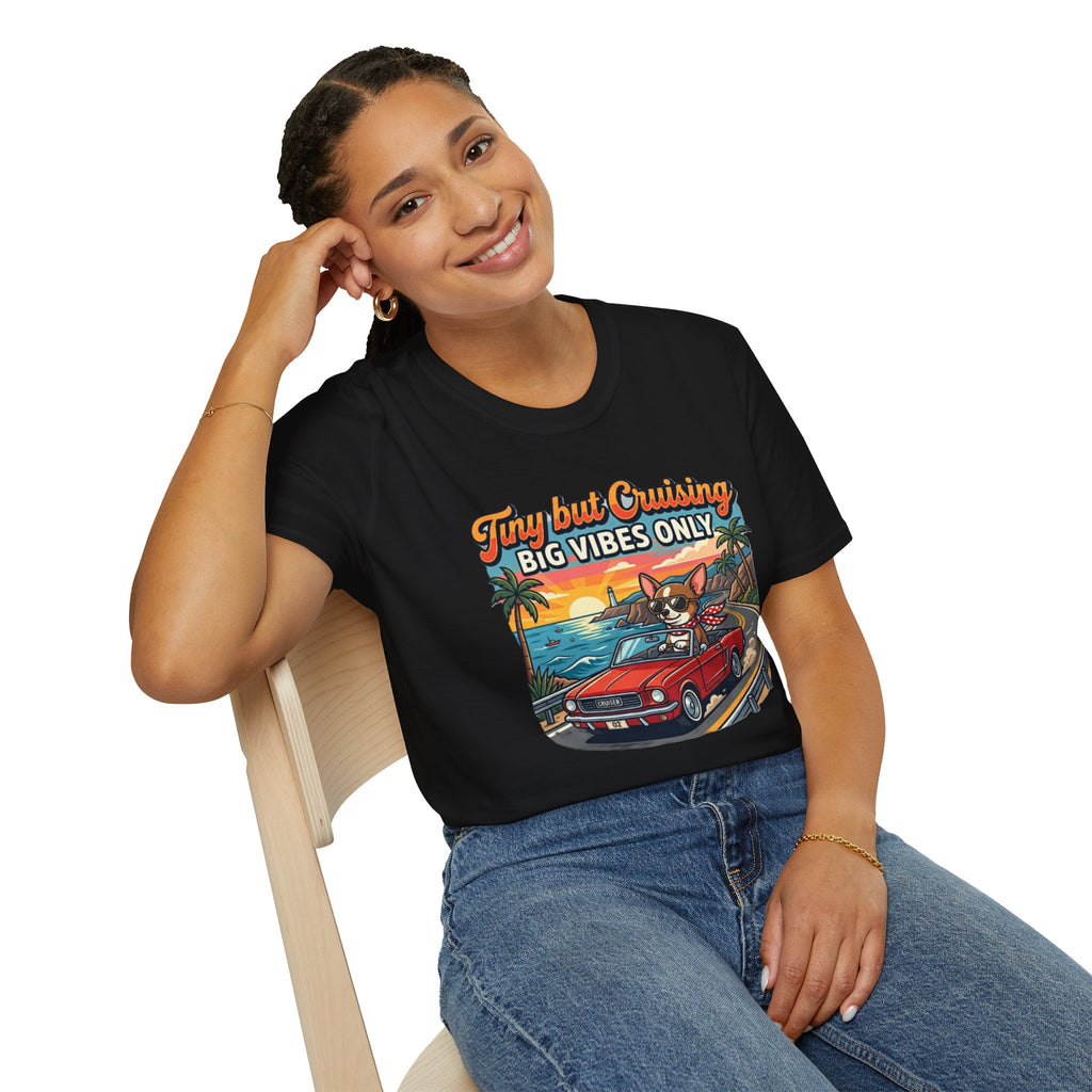 Big Vibes Only Beach Cruise T-Shirt — "Tiny but Cruising, Big Vibes Only" Retro Beach Dog Graphic