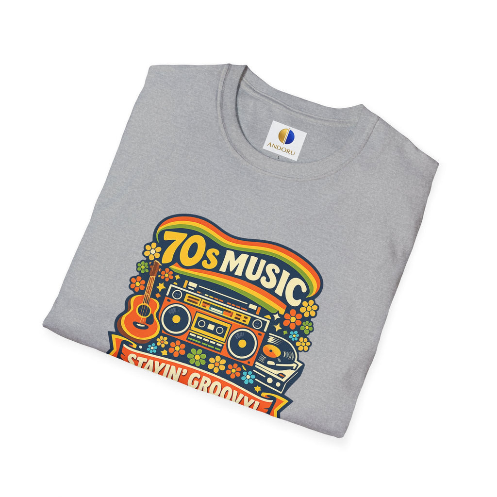 70s Music Retro T-Shirt — "Stayin' Groovy" Vintage Boombox & Floral Tee