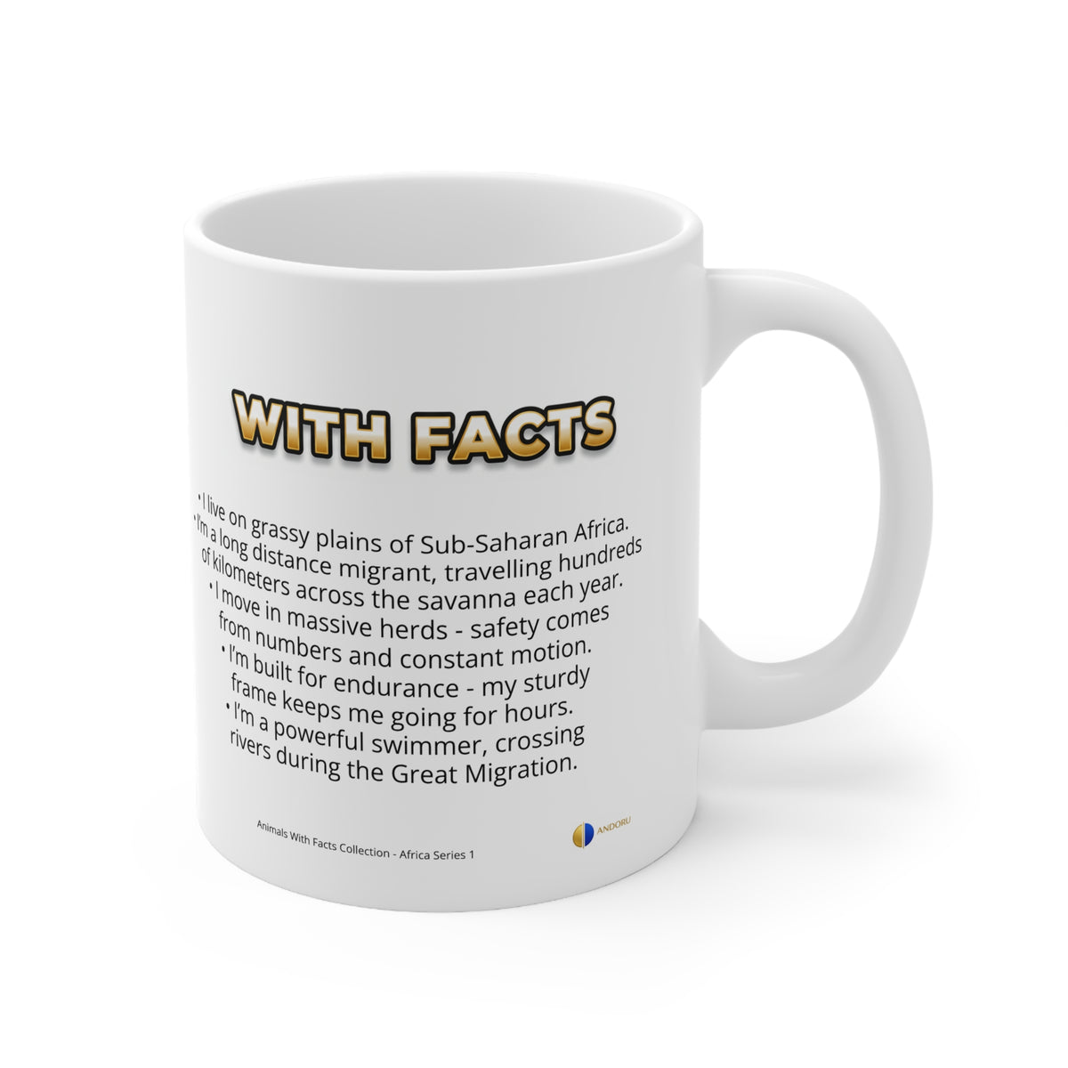 Wildebeest Coffee Mug – 11oz Ceramic Mug for Animals With Facts Series 1 Gifts