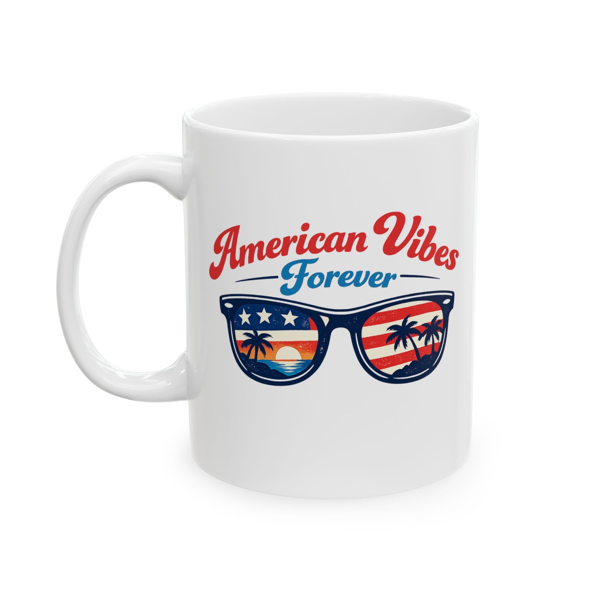 American Vibes Ceramic Mug — USA Flag Sunglasses Design (11oz & 15oz)