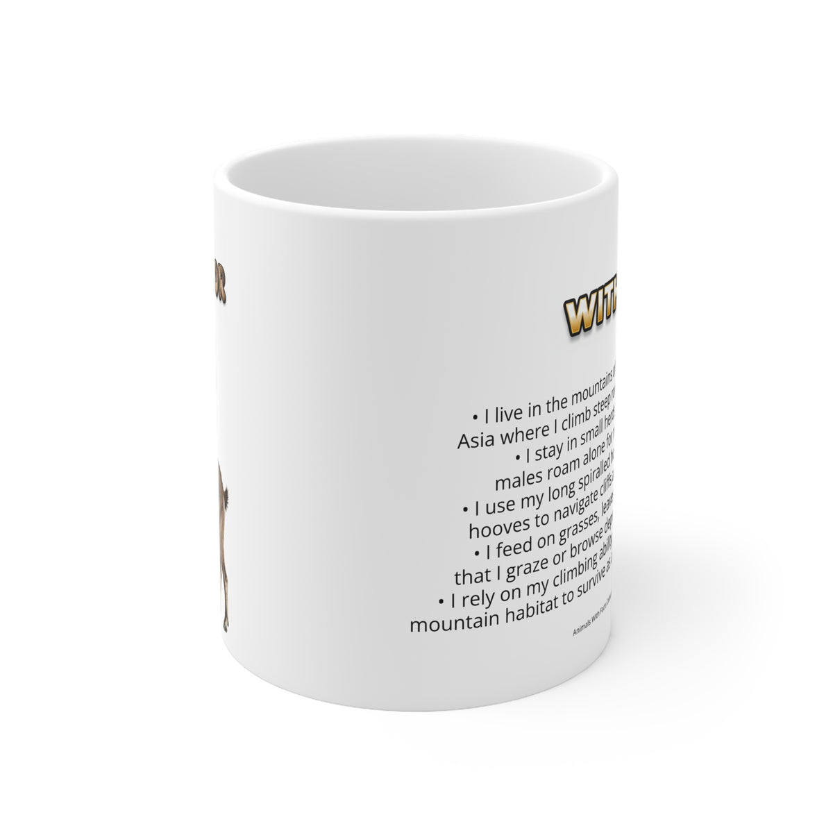 Markhor Coffee Mug – 11oz Ceramic Mug for Animals With Facts Series 2 Gifts