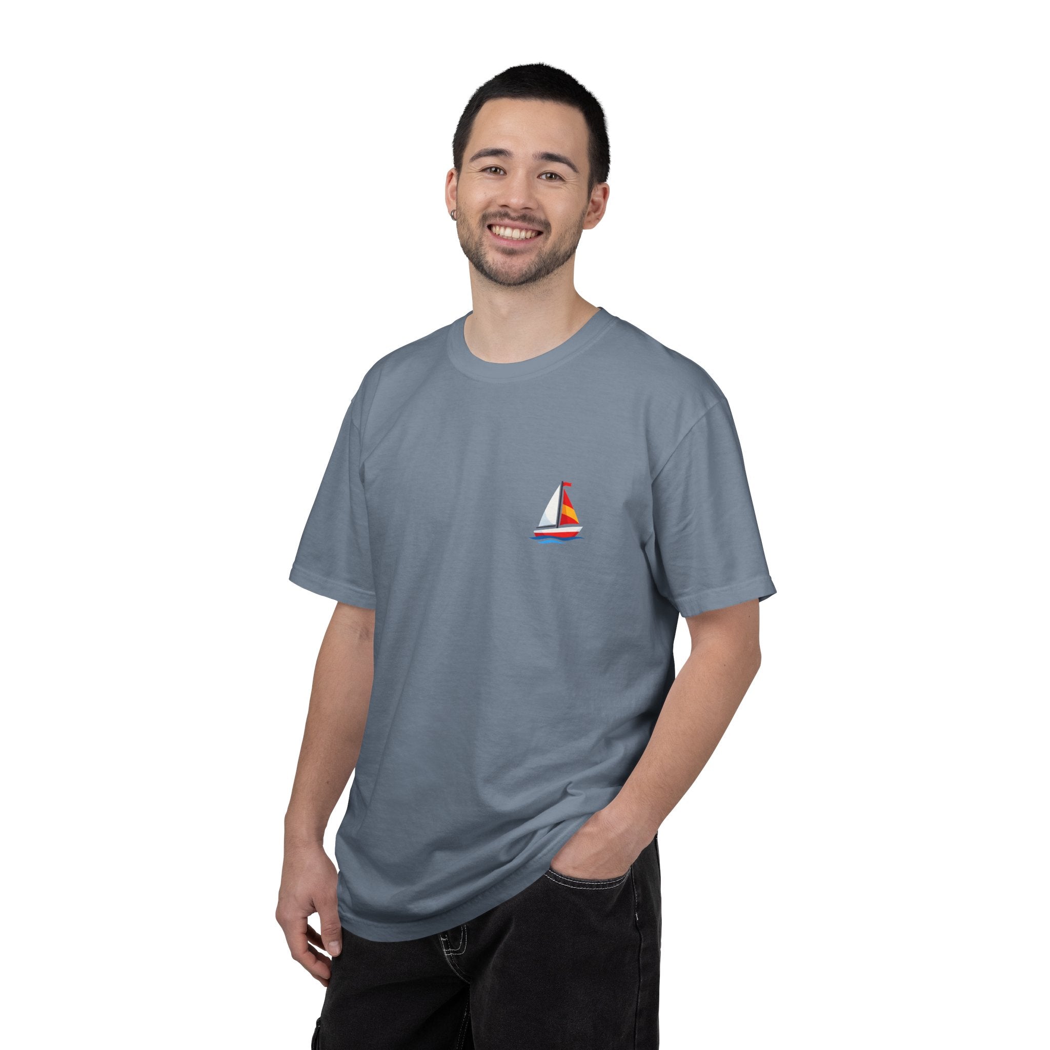 Sailboat Pocket T-Shirt — Colorful Minimal Nautical Tee