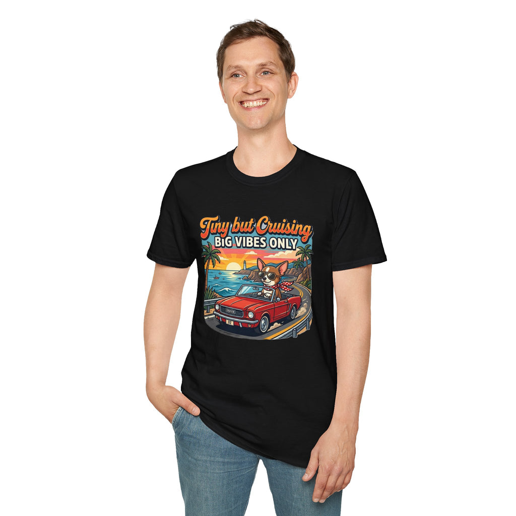 Big Vibes Only Beach Cruise T-Shirt — "Tiny but Cruising, Big Vibes Only" Retro Beach Dog Graphic