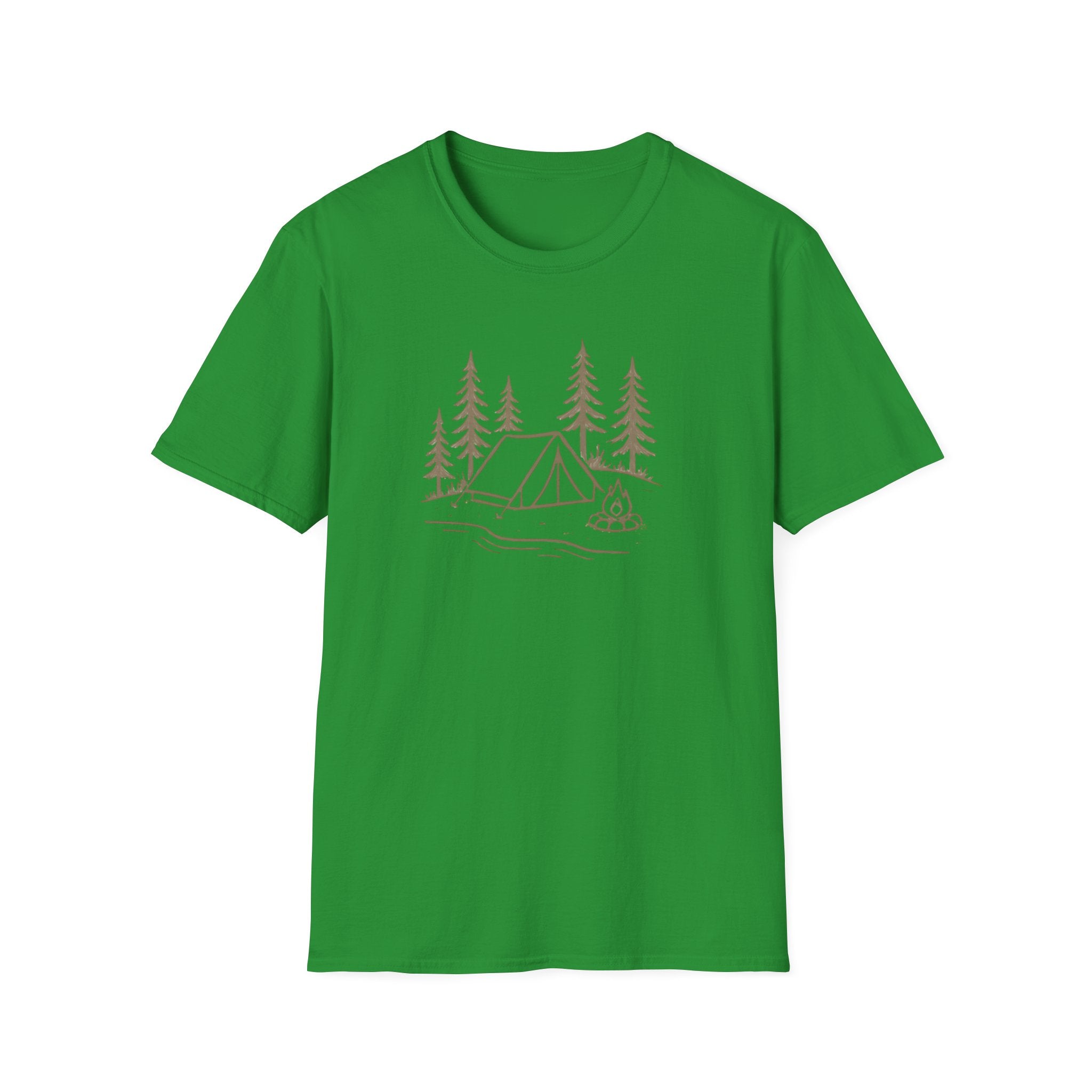 Camping Tent Tee — Minimal Lakeside Campfire Graphic T-Shirt