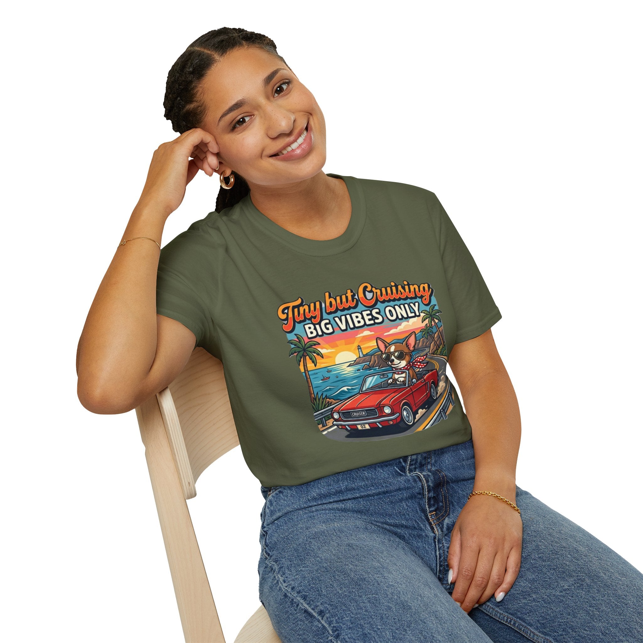 Big Vibes Only Beach Cruise T-Shirt — "Tiny but Cruising, Big Vibes Only" Retro Beach Dog Graphic