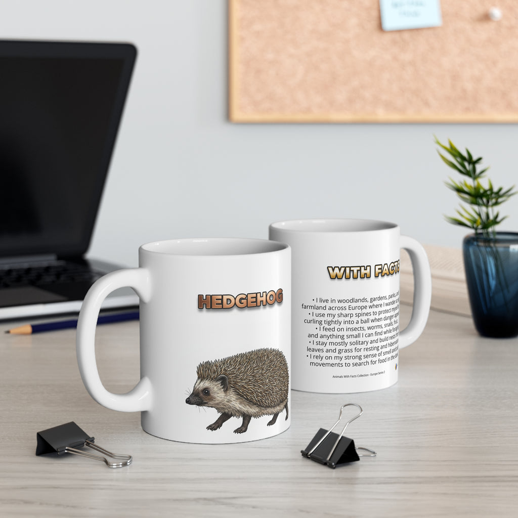 Hedgehog Coffee Mug – 11oz Ceramic Mug for Animals With Facts Series 3 Gifts