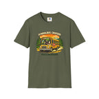 Schoolbus Cruiser T-Shirt — "Pugs On Board" Cute Dog Bus Graphic Tee