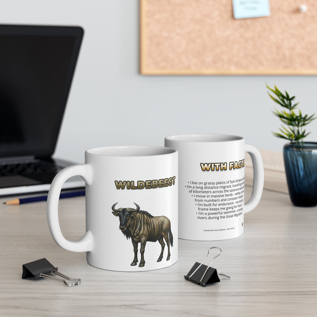 Wildebeest Coffee Mug – 11oz Ceramic Mug for Animals With Facts Series 1 Gifts