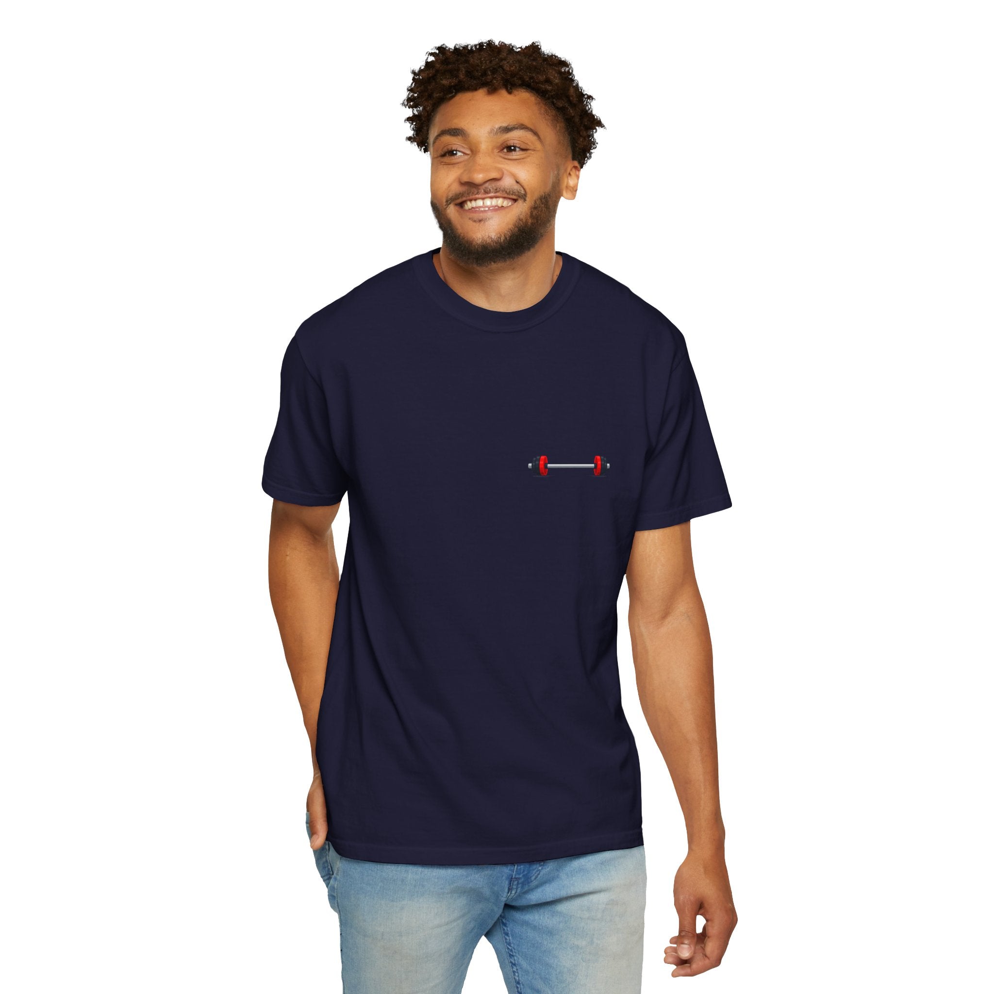 Barbell Minimalist T-Shirt — Small Chest Dumbbell Gym Tee