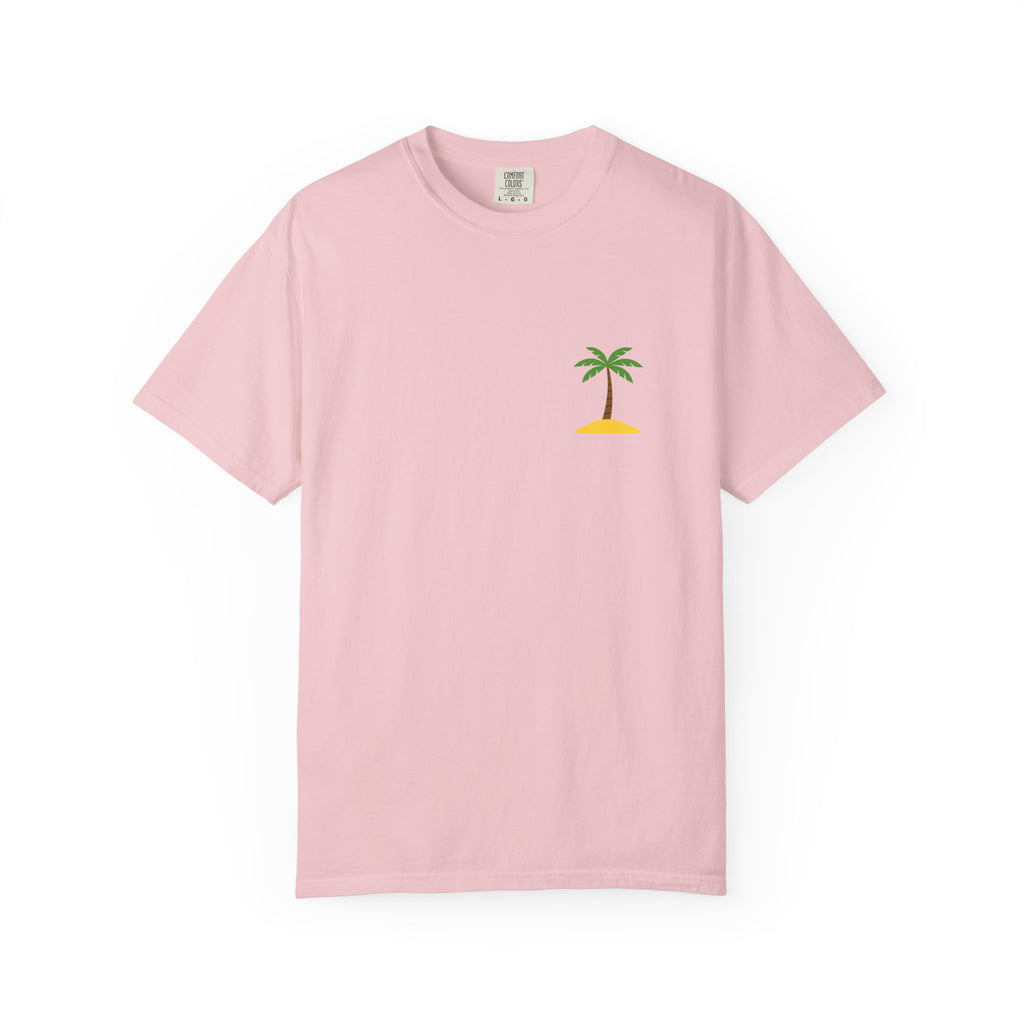 Palm Island Chest Tee — Minimal Tropical Graphic T-Shirt