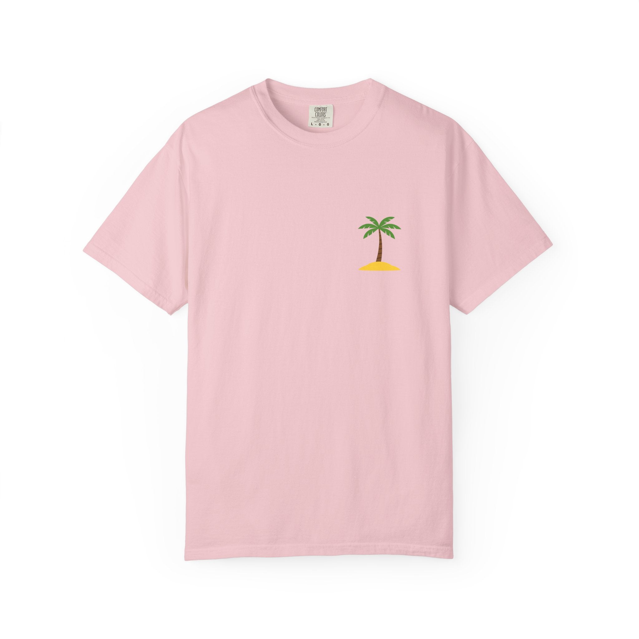 Palm Island Chest Tee — Minimal Tropical Graphic T-Shirt
