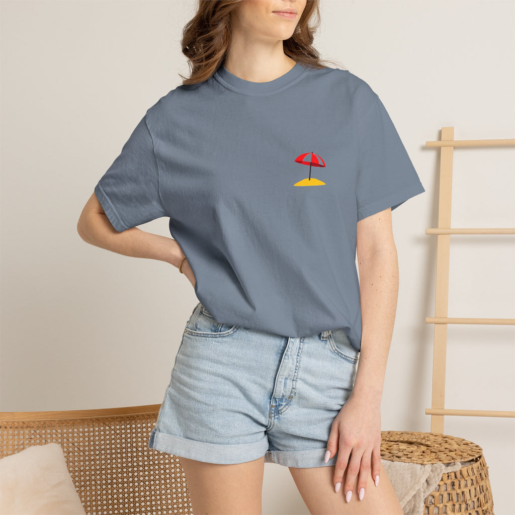 Beach Umbrella Pocket T-Shirt — Minimal Summer Graphic Tee