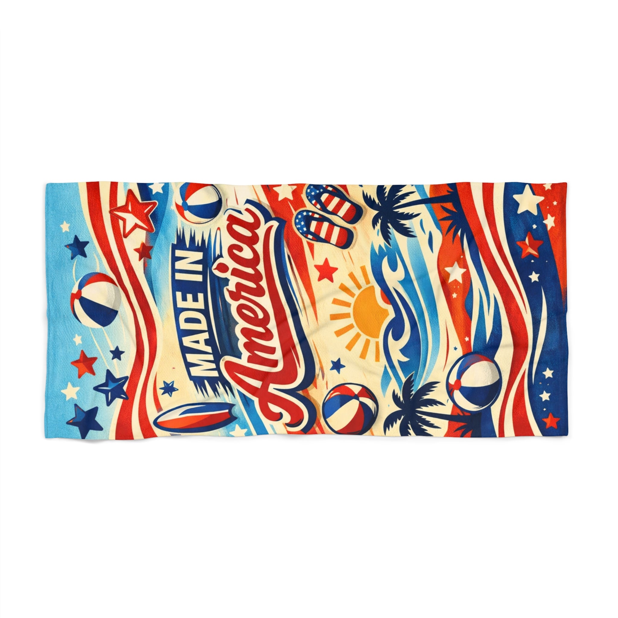 Made in America Patriotic Beach Towel — 4th of July American Flag Design