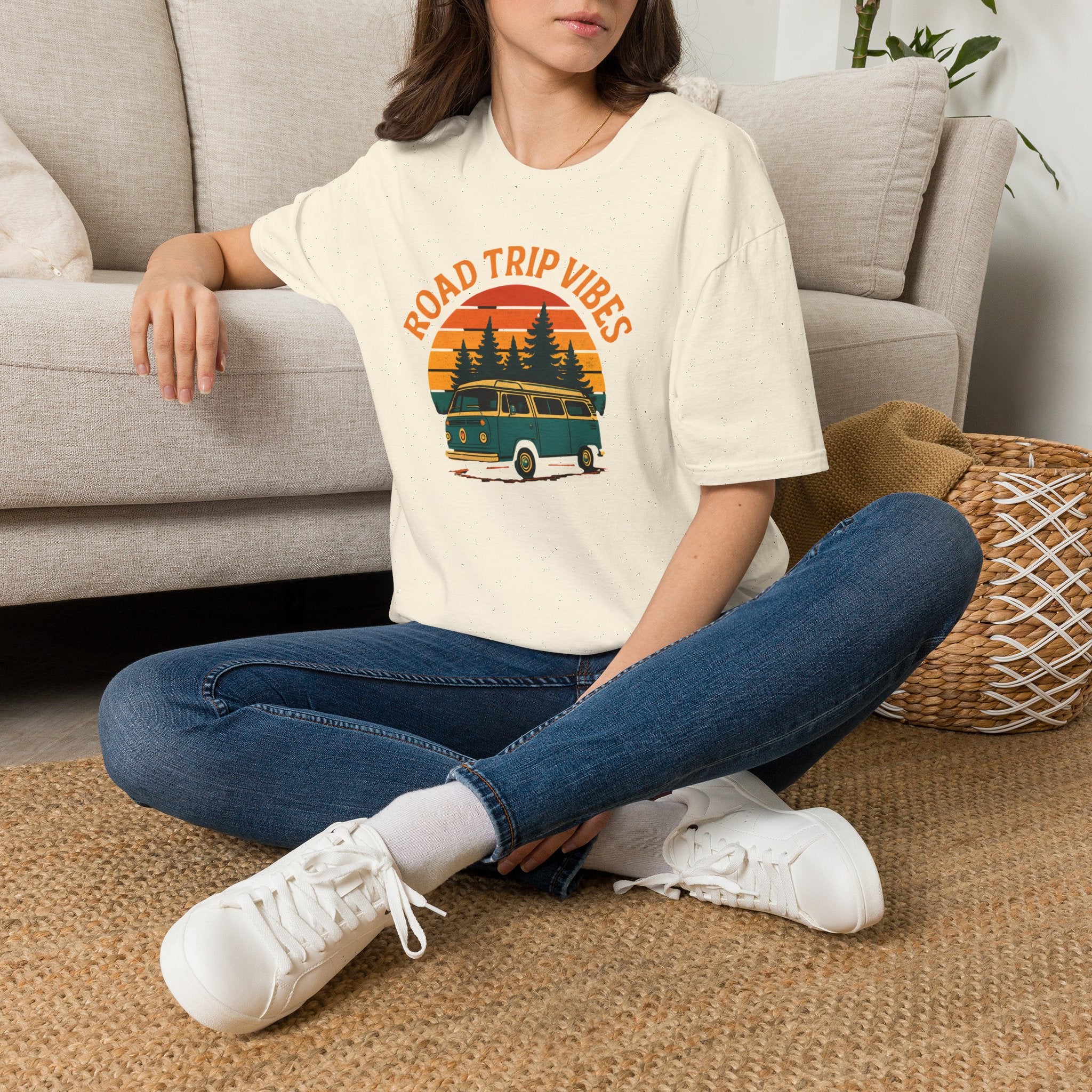 Road Trip Vibes T-Shirt — Retro Van Sunset Graphic