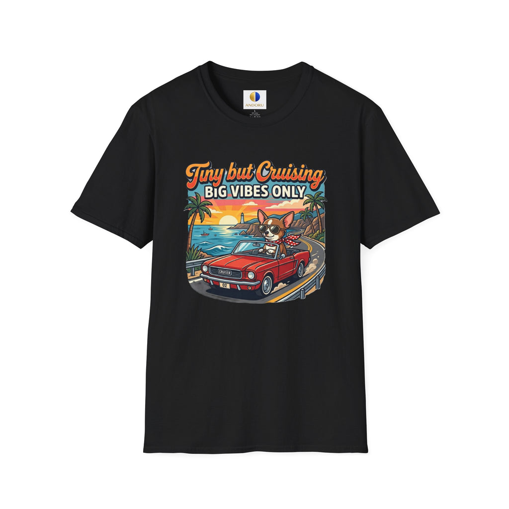 Big Vibes Only Beach Cruise T-Shirt — "Tiny but Cruising, Big Vibes Only" Retro Beach Dog Graphic