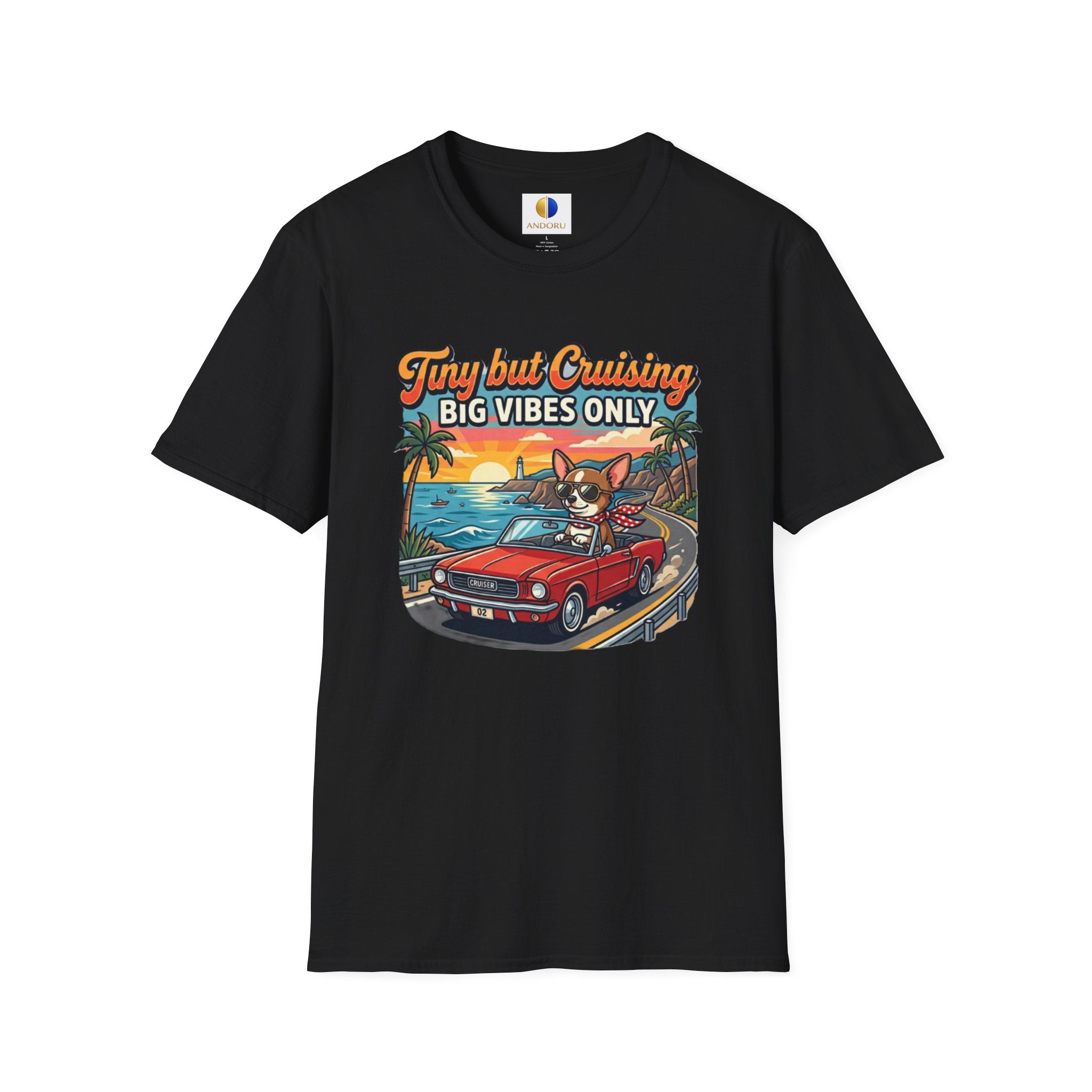 Big Vibes Only Beach Cruise T-Shirt — "Tiny but Cruising, Big Vibes Only" Retro Beach Dog Graphic