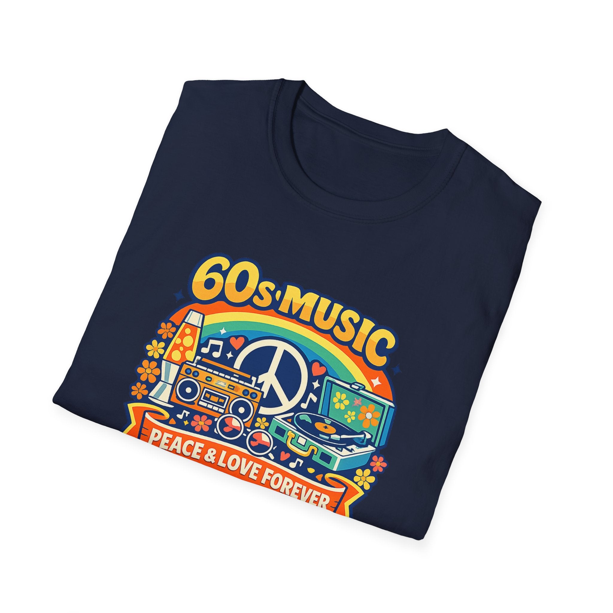 60s Music T-Shirt — Retro Peace & Love Vintage Radio Design