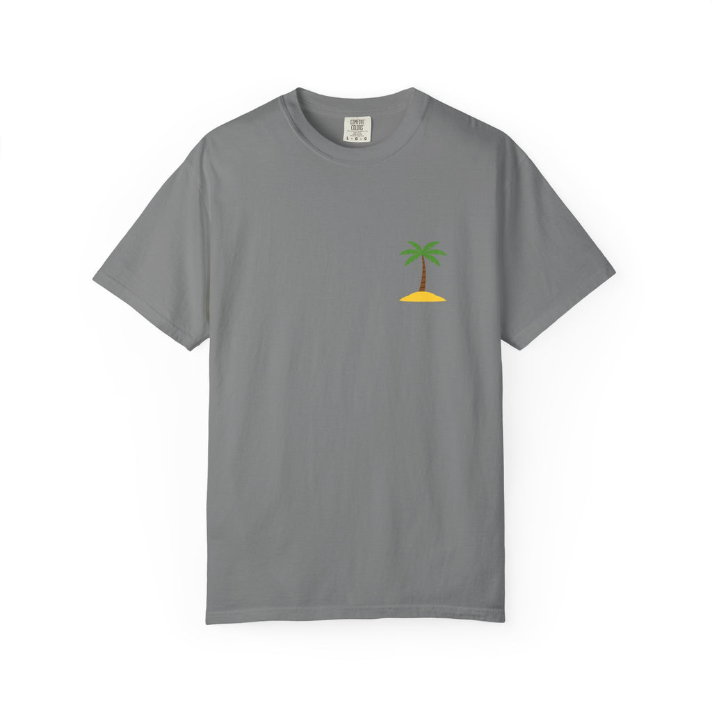 Palm Island Chest Tee — Minimal Tropical Graphic T-Shirt