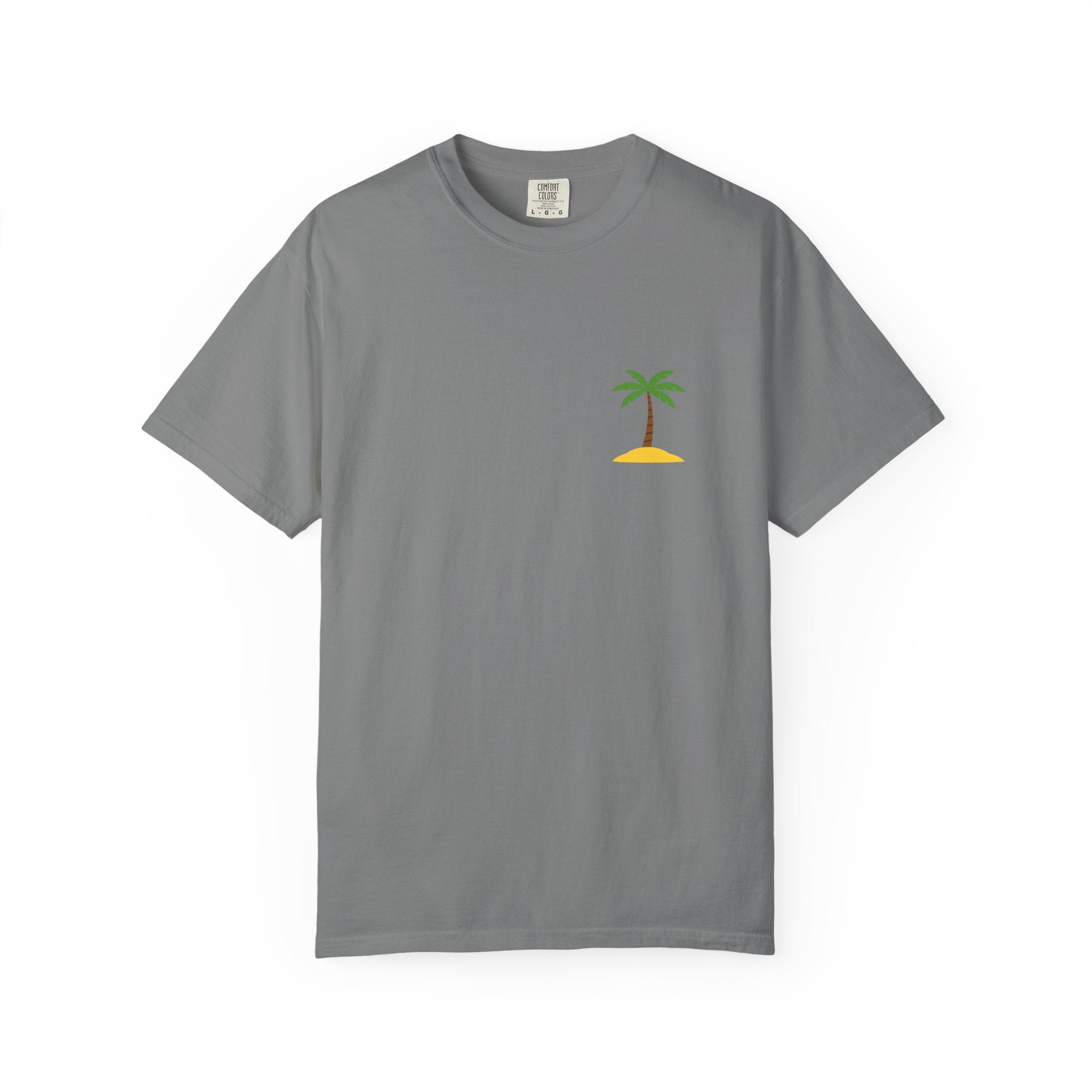 Palm Island Chest Tee — Minimal Tropical Graphic T-Shirt