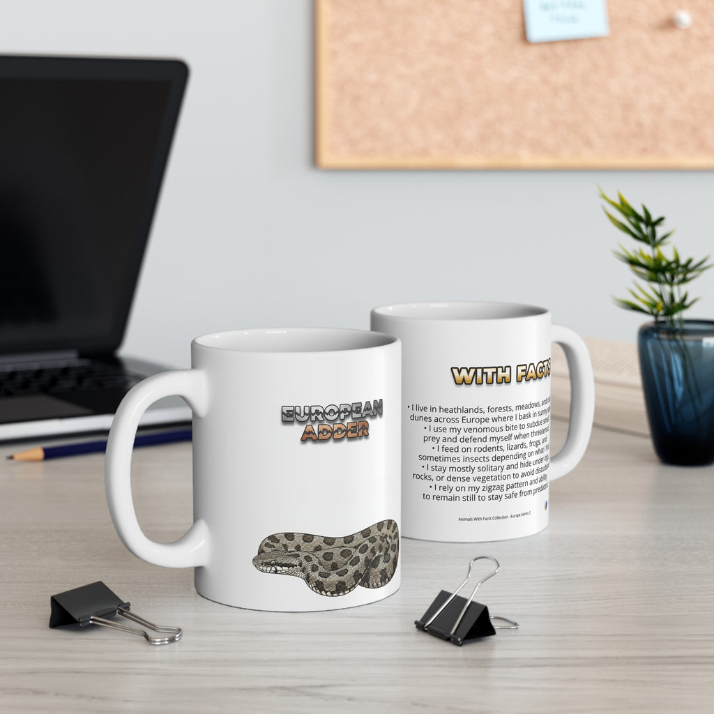 European Adder Coffee Mug – 11oz Ceramic Mug for Animals With Facts Series 3 Gifts