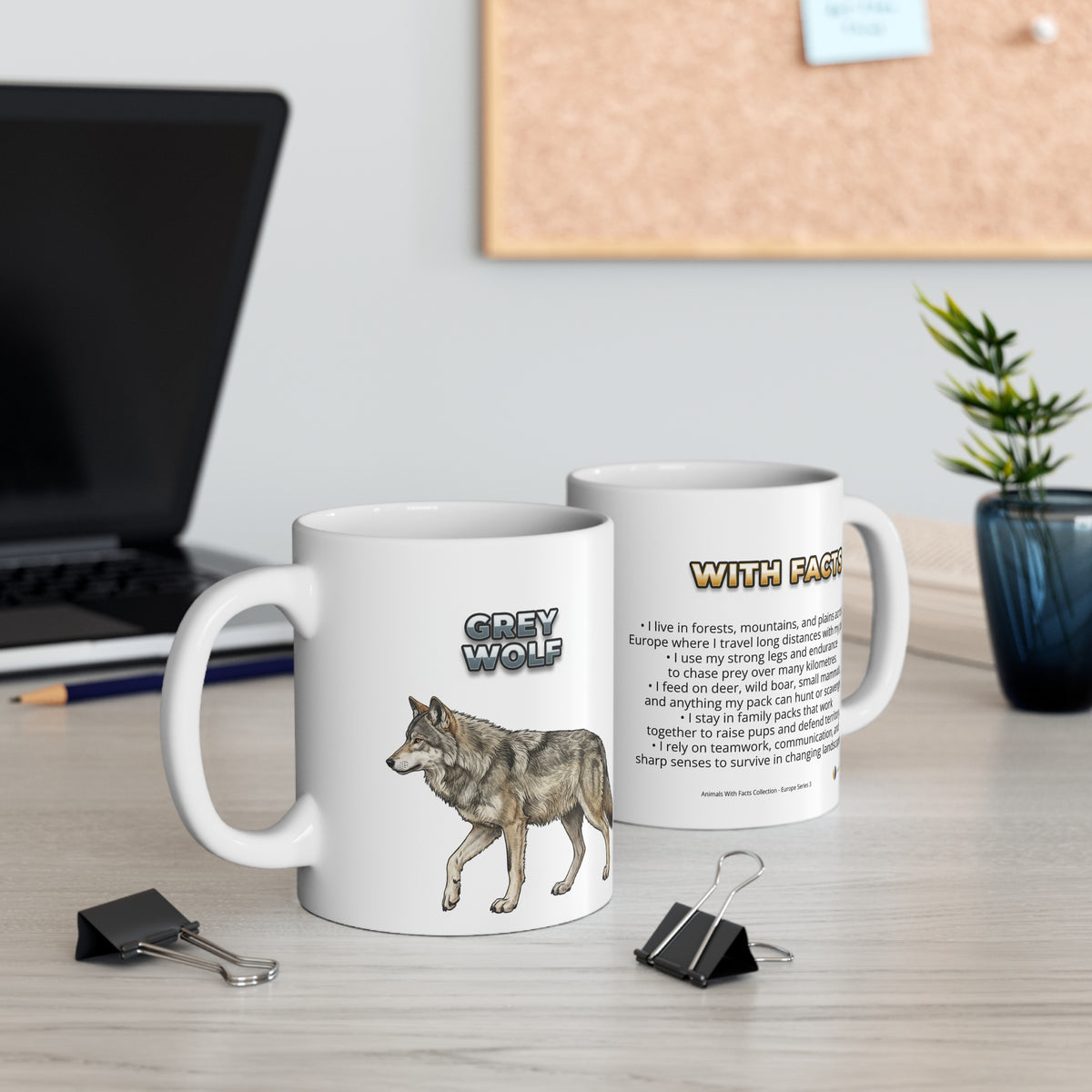 Grey Wolf Coffee Mug – 11oz Ceramic Mug for Animals With Facts Series 3 Gifts