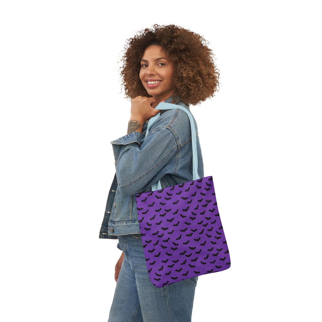 Halloween Purple Black Bat Pattern Canvas Tote Bag