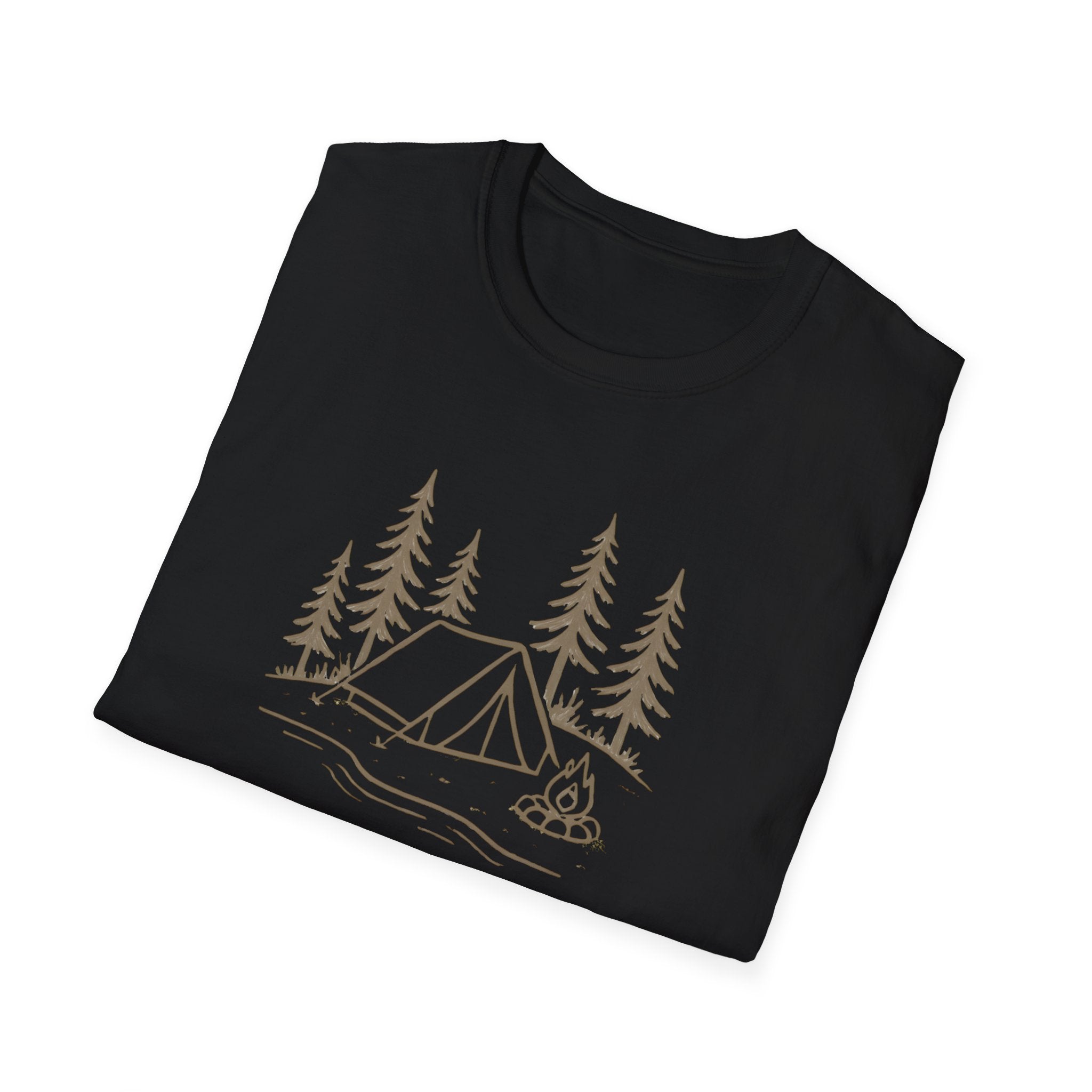 Camping Tent Tee — Minimal Lakeside Campfire Graphic T-Shirt