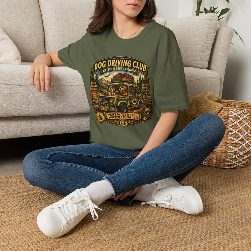 Dog Driving Club T‑Shirt — National Park Explorer Retro Pet Road Trip Tee