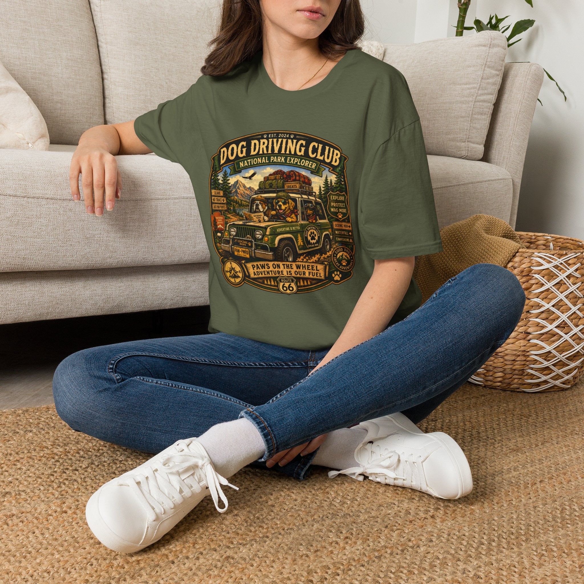 Dog Driving Club T‑Shirt — National Park Explorer Retro Pet Road Trip Tee