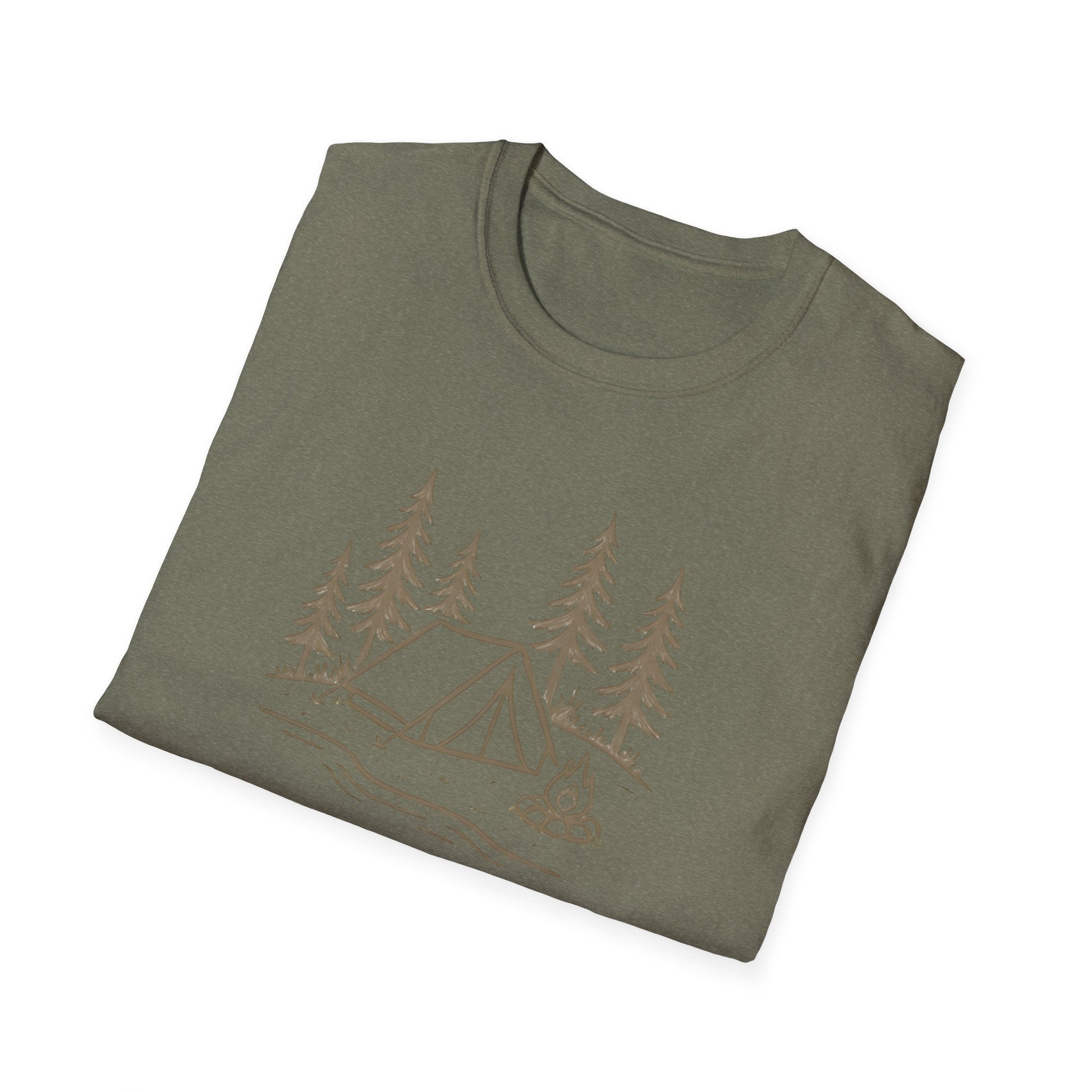 Camping Tent Tee — Minimal Lakeside Campfire Graphic T-Shirt