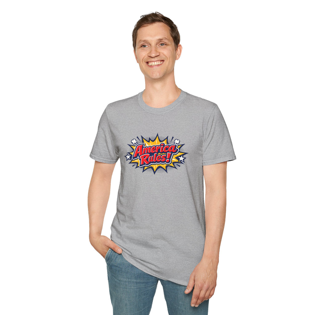 America Rules! Graphic T-Shirt – Patriotic Comic Pop Design