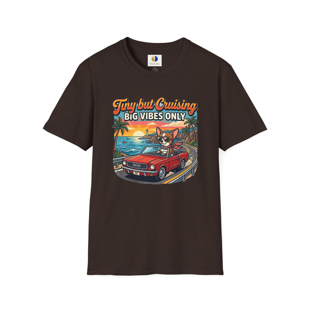 Big Vibes Only Beach Cruise T-Shirt — "Tiny but Cruising, Big Vibes Only" Retro Beach Dog Graphic