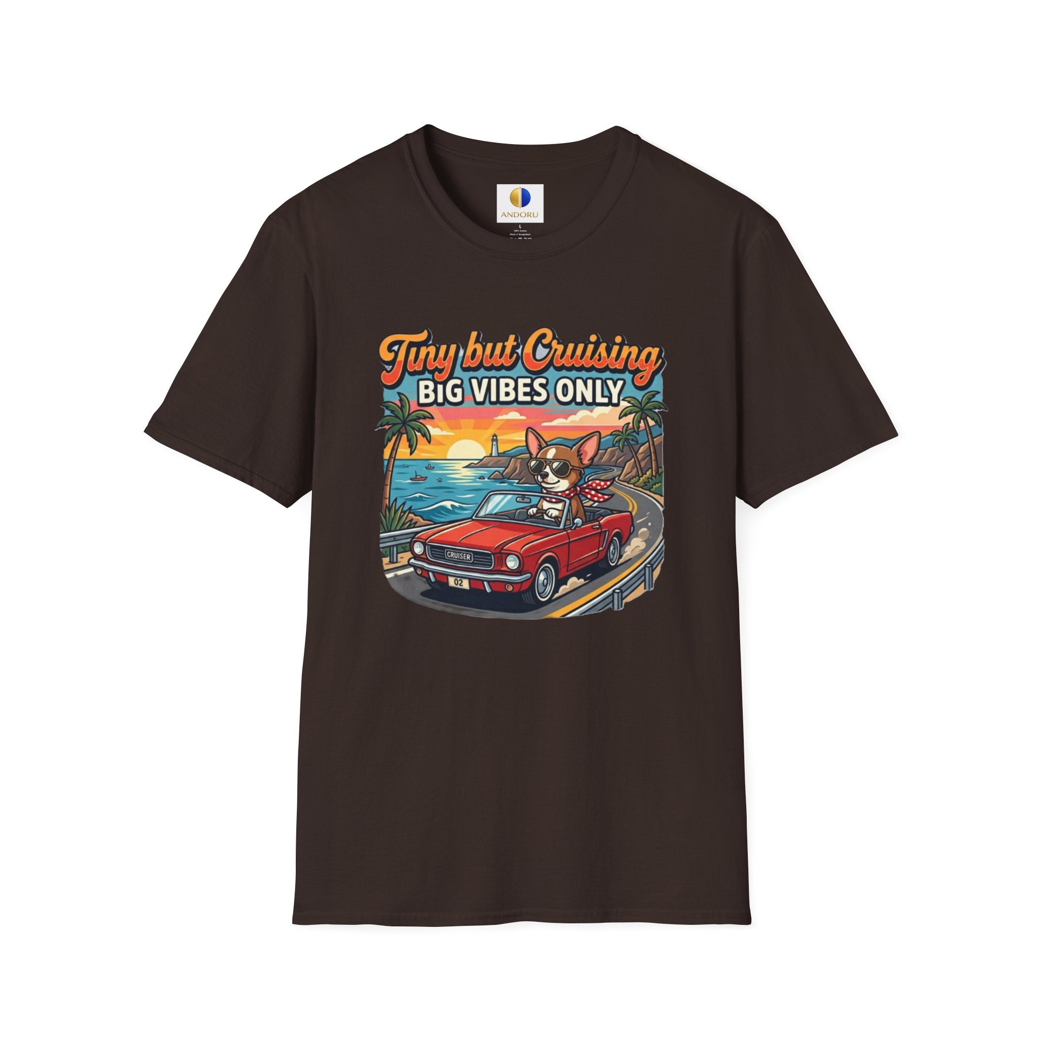 Big Vibes Only Beach Cruise T-Shirt — "Tiny but Cruising, Big Vibes Only" Retro Beach Dog Graphic