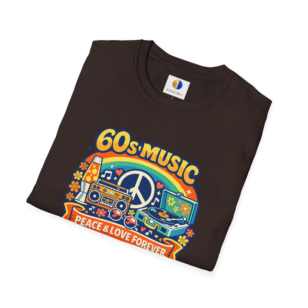 60s Music T-Shirt — Retro Peace & Love Vintage Radio Design