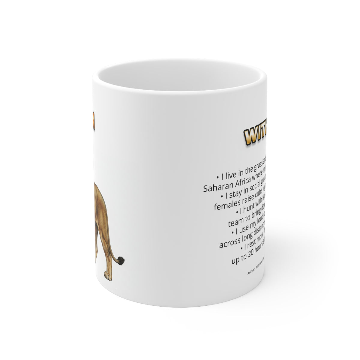 African Lion Coffee Mug – 11oz Ceramic Mug for Animals With Facts Series 1 Gifts