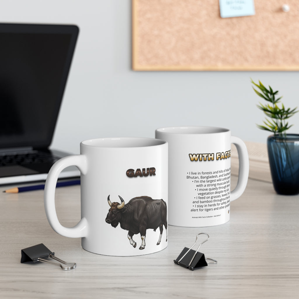 Gaur Coffee Mug – 11oz Ceramic Mug for Animals With Facts Series 2 Gifts