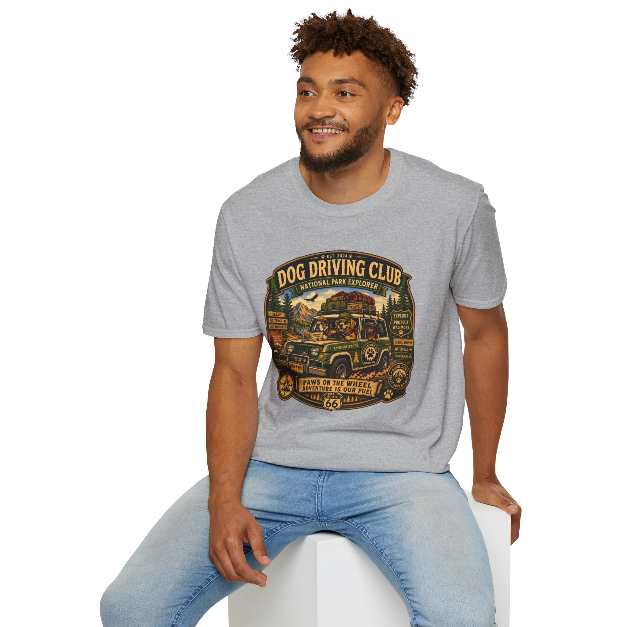 Dog Driving Club T‑Shirt — National Park Explorer Retro Pet Road Trip Tee
