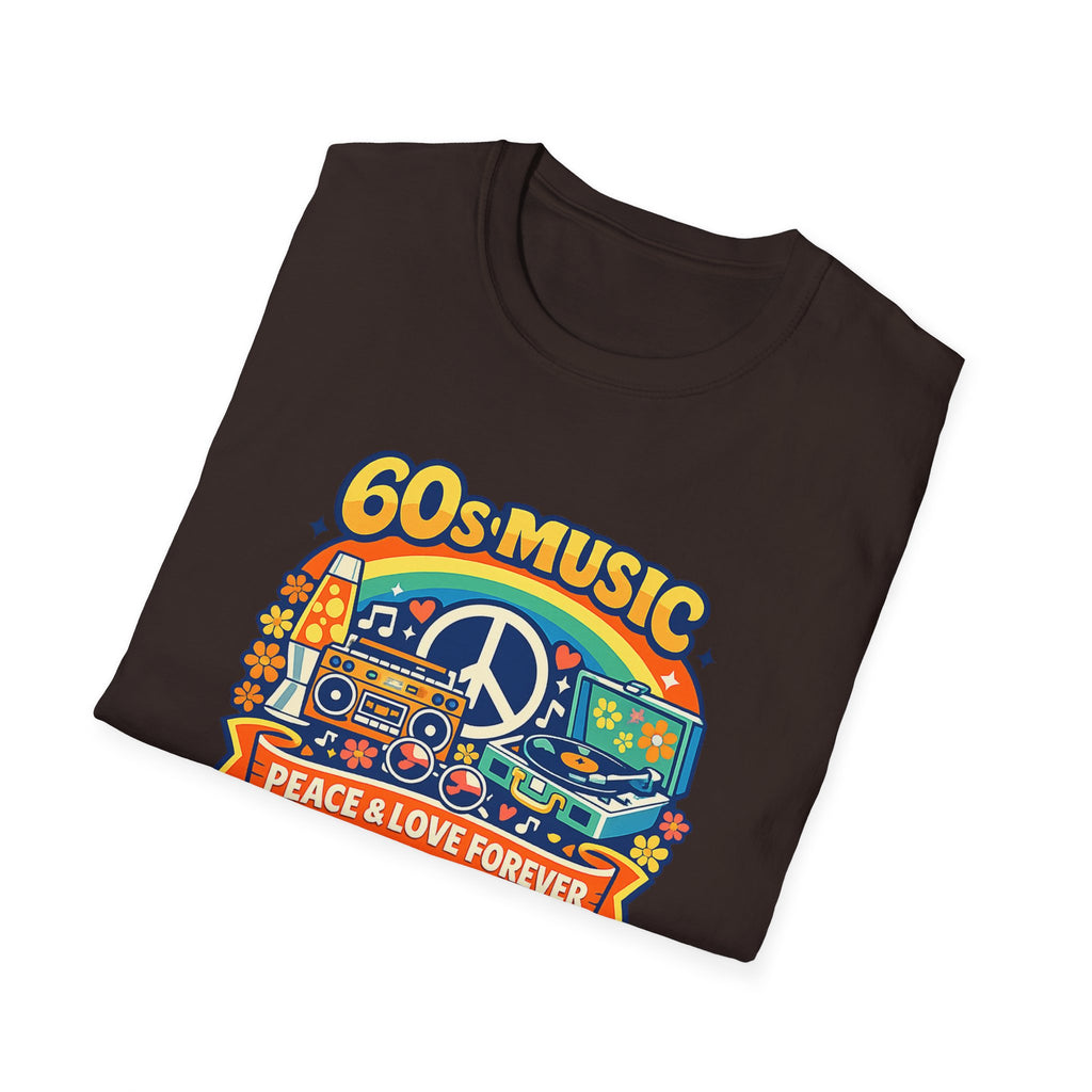 60s Music T-Shirt — Retro Peace & Love Vintage Radio Design