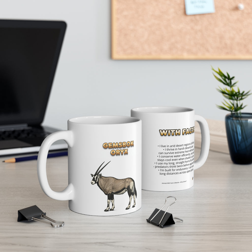 Gemsbok Oryx Coffee Mug – 11oz Ceramic Mug for Animals With Facts Series 1 Gifts