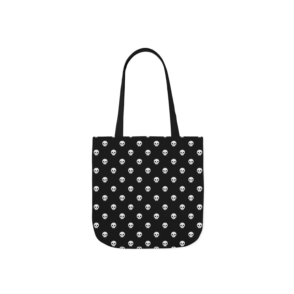 Halloween White Skulls Black Pattern Canvas Tote Bag