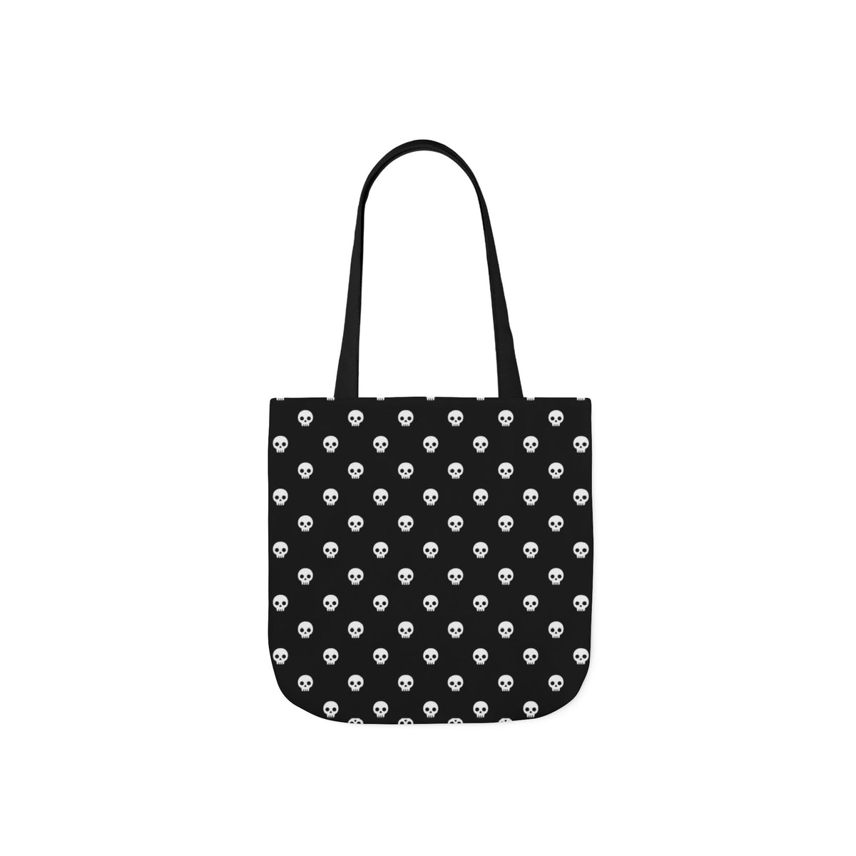 Halloween White Skulls Black Pattern Canvas Tote Bag
