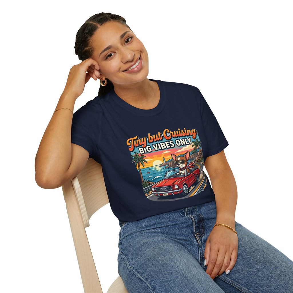 Big Vibes Only Beach Cruise T-Shirt — "Tiny but Cruising, Big Vibes Only" Retro Beach Dog Graphic