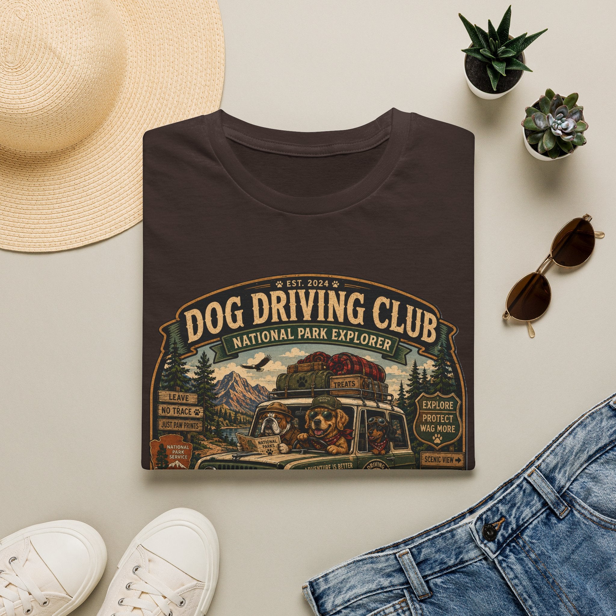 Dog Driving Club T‑Shirt — National Park Explorer Retro Pet Road Trip Tee